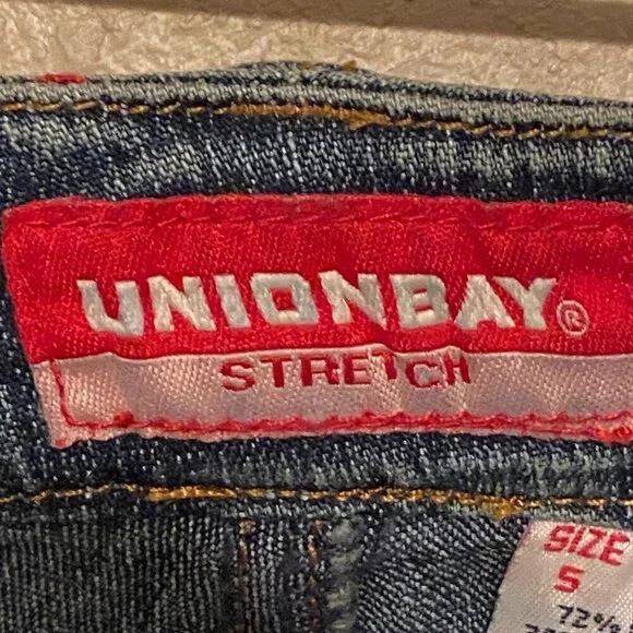 UNIONBAY stretch Blue Jeans Hand Splattered Fabric Paint & Rhinestones Size 5 - Picture 3 of 11